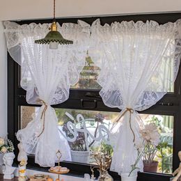 Curtain White lace transparent short curtains suitable for coffee shops kitchens farmhouses princess decoration layer exquisite pleated edge 240516