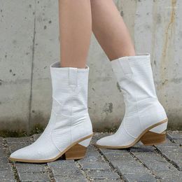 Boots Nice Women Pu Leather Wedges Ankle Autumn Winter Western Cowboy Pointed Toe High Heel Woman Shoes