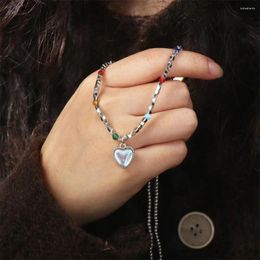 Chains Sweet Moonlight Love Necklace Exquisite Simple Design Heart Pendant Advanced Alloy Beaded Collarbone Chain Girls