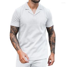 Men's T Shirts 2024 Summer Waffle V-neck Polo Shirt With Flip Collar Short Sleeved Casual Solid Color T-shirt