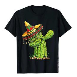 Men's T-Shirts Dabbing Cactus T-shirt Cinco De Mayo Mens Mexican Design Cotton Mens Top European Premium T-shirt d240509