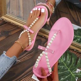 Casual Shoes Women Beach Slippers Women's Outdoor Flat Bottom Sandals 2024 Comfortable Ladies Summer Sweet Clip-toe Beading