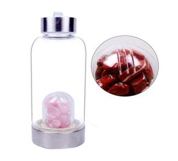 20pcs 380ml Natural Gemstone Quartz Crystal Glass Water Bottle Gravel Irregular Stone Cup Healing Infused Elixir Cup for healthy5201117