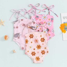 Pieces Bandage Girls Infant Swimsuit 2024 Floral Print Girls 1 peça Swimwear Beach Wear Monokini H240508