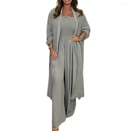 Women's Two Piece Pants Women Lace-up Jumpsuit Stylish Summer Suit Set With Halter Neck Pleated Wide Leg Long Sleeve For A