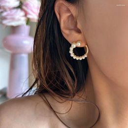 Stud Earrings Gradual Pearl Circle Stainless Steel For Women Minimalist Simple Elegant Dainty Jewelry