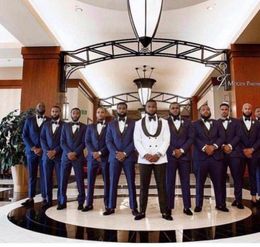 Groom Tuxedos Groomsmen navy blue Shawl Lapel Man Suit Wedding groomsmen Men039s Blazer Suits Custom Made jacketpanttie9317315