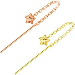 Dangle Earrings Genuine 18K Gold Stars Earrigns Line For Women Fine Jewellery AU750 Rose Yellow Tassel Drop Birthday Gift