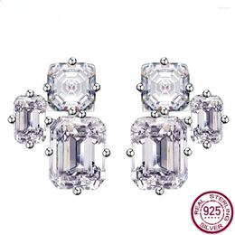 Dangle Earrings 925 Sterling Silver Asscher/Jade Cut High Carbon Diamond 18K Gold Plated Fashion Studs Party Boutique Wedding Jewelry