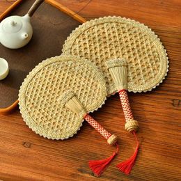Chinese Style Products 1pc Hand Woven Plantain Fan Chinese Style Summer Straw Cattail Fan Intangible Cultural Heritage Ancient Simple Hand Fan Crafts