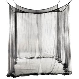 New 4-Corner Bed Netting Canopy Mosquito Net for Queen King Sized Bed 190 210 240cm Black 2690
