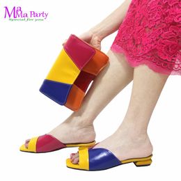 Dress Shoes 2024 Summer Arrivals Italian Matching And Bag Set In Yellow Color Square Heels Comfortable Slipper For Wedding