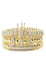 3pcsSet Luxury Gold beads Royal King Crown Dice Charm CZ Ball Bracelet mens fashion bracelets bangles for Men Jewelry2827459