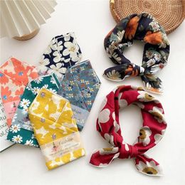 Scarves Flower Headband Cotton Linen Square Scarf Head Pastoral Style Floral Kerchief Accessories Hair Band