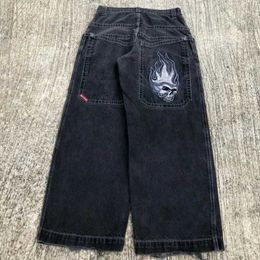 Men's Jeans JNCO Y2k Streetwear Hip Hop Cartoon Pattern Print Retro Loose Black Pants Men Women High Waisted Wide Leg Q240509