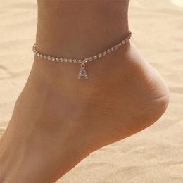 Anklets Fashion Creative Initial Letter Alphabet Pendant Rhinestone Shiny Beach Anklet Chain Foot Jewellery Ankle Bracelets For Women Boho