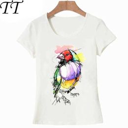 Men's T-Shirts New arrival T shirt women Gouldian a9watercolor painting T-shirt cute bird print summer Women T-shirt female casual tops t Y240509