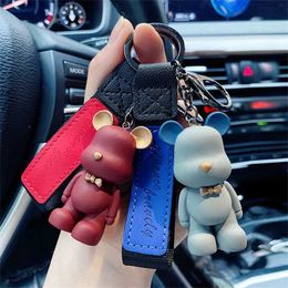 Keychains Lanyards Tren Cute PVC Bow Bear Keychain Kai Cartoon Animal Keychain Cute Bag Pendant Keyholder Car Keychain Wholesale J240509