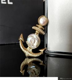 2020 warm winter new listing classic naval sailboat anchor brooch natural baroque pearl brass material retro highquality brooch f3529463