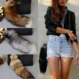 Keychains Lanyards 40cm Wolf Fox Tail Pendant for Mens Fur Pom Keychain Pocket Charm Car Keyring Bracket Fluffy Jewelry Best Gift J240509