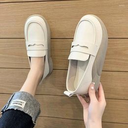 Casual Shoes Women 2024 Spring Low Top Thick Sole Increase Fashion Loafers Round Head Mid-heel Single