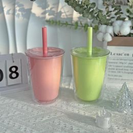Water Bottles 710ml Double-Layer Milk Tea Cup For Direct Drinking Bubble Pure Colour Tumbler Juice Summer Drinkware