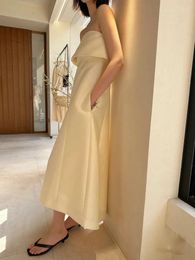 Casual Dresses 2024 Arrival Women Wool Strapless A-line Long Dress Lady Formal Slash Neck Sleeveless High Waist Party Gowns Vestidos