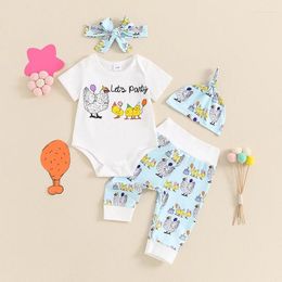 Clothing Sets Baby Summer Outfits Farm Cartoon Print Short Sleeve Romper Pants Headband Hat 4Pcs Born Infant Clothes Boys Girls