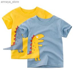 T-shirts 2024 Summer New Boys Cartoon T-shirt Childrens 3D Dinosaur Print T-shirt Boys Clothing Childrens Short sleeved Cotton Top 2-10 YearsL2405
