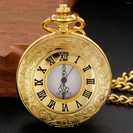 Pocket Watches Vintage Charm Luxury Gold Fashion Roman Number Quartz Steampunk Watch Women Man Necklace Pendant With Chain Unisex Gifts