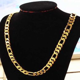 Chains Pure Gold Colour Men Chain Necklace Jewelryplated 24k Gold 10mm Heavry Figaro Chain Necklace For Men 20 22 24 26 28 30 d240509