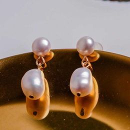 Dangle Earrings 10-11mm Fashion Natural White Irregular Pearl 18k Gold Ear Stud Wedding Children Drop Modern Minimalist Handmade Diamond