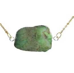 Irregular Natural Jewellery Chrysoprase stone connector necklace 2020 women large big raw slice green quartz crystal double loop5460473