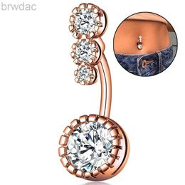 Navel Rings Delysia King Women Simplicity Zircon Navel Ring Trendy Round Piercing Bell Button Rings for Bar d240509