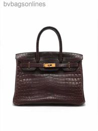 10A Counter High Quality Hremms Original 1:1 Brand Bags Bk30 Crocodile Skin Matte Brown Gold Square Engraved Handheld Antique Bag Bag