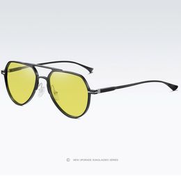 Night Vision Al-Mg Photochromic Polarised Metal Pilot Sunglasses Men Discoloration Driving Eyeglass Anti-Glare Sun Glasses S163 1759