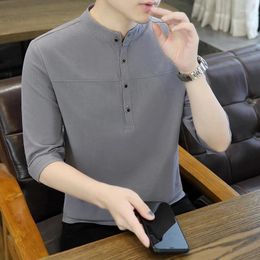 Men's Casual Shirts Chinese Shirt Cotton Tang Suit Hanfu Vintage Stand Collar Harajuku Men 7 Minute Sleeve