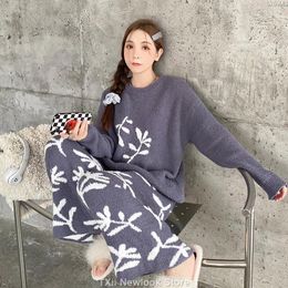 Women's Sleepwear TXii Japanese Minimalist Soft Pyjamas Two-piece Set For Autumn And Winter Knitted Long Sleeved Woollen Home Clothing