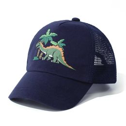 Caps Hats DL69 Caps Hats Summer Childrens Baseball Hat Baby Cartoon Print Dinosaur Sunscreen Adjustable Outdoor Leisure Breathable Quick Drying Mesh d240525
