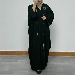 Ethnic Clothing Women's Muslim Fashion Diamond Studded Bat Sleeveless Loose Cardigan Robe Abaya Dubai