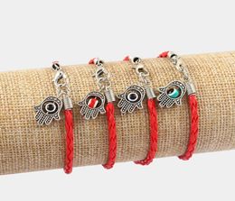 Dropshiping 20pcs Palm Hamsa With Colorful Turkish Eye Red Braided Leather Cord Bracelets Bangle Kabbalah Lucky Eye Charm Amulet J3904250