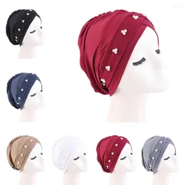 Ethnic Clothing Beaded Pearl Turban Women Muslim Inner Hijab Hat Cross Beanies Bonnet Hair Loss Headscarf Wrap Headwear Scarf Turbante Mujer