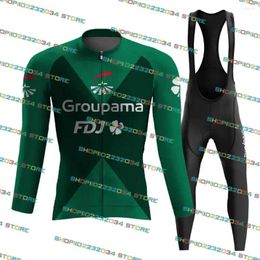Racing Sets 2024 Groupama FDJ Cycling Jersey Set Long Sleeve MTB Bicycle Clothing Road Bike Shirt Suit Maillot
