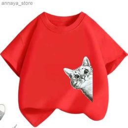 T-shirts Cute Cat Pet Cartoon T-shirt Girls White Round Neck Short Sleeve Shirt Casual Fashion TopL2405