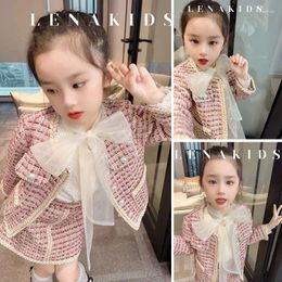 Clothing Sets Fashion Autumn Winter Elegance Princess Bow Coat Jacket Short Skirt 2/3Pcs Girls Childrents Korea Kid Party Clothe