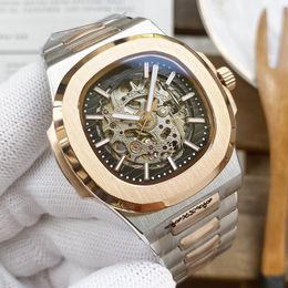 Hollow luxury designer men watch automatic mechanical mens watch 40mm all stainless steel watch designer sapphire classic fashion watch montre de lux