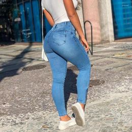 Women's Jeans Blue Casual Women High Waist Stretch Pocket Cargo Pants Lady Streetwear Denim Trousers 2024 Autumn Pencil