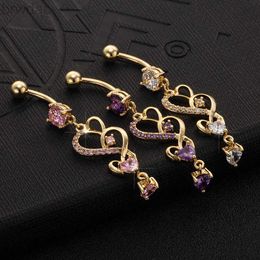 Navel Rings KUNIU 1pc Fashion Heart Shape Long Belly Ring Womens Fitted Piercing Body Jewellery d240509