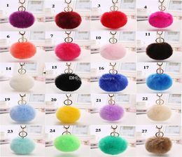 lovely 8CM Rabbit fur ball plush round y toy keychain hairy car key ring C0414396224