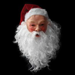 Party Masks Santa Claus Full Latex Mask Wig Beard Christmas Soft Fun Super Halloween Q240508
